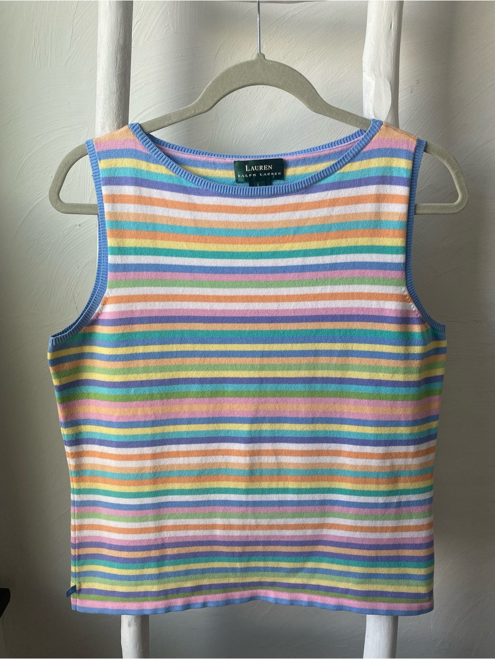 Ralph Lauren Pastel Rainbow Stripe Tank with Blue Trim